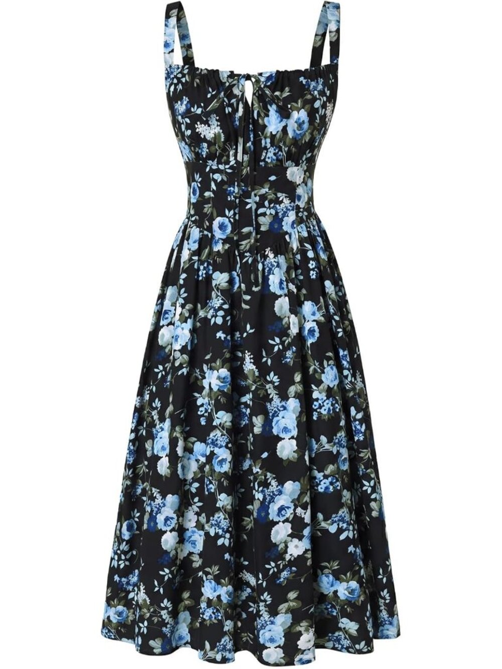 〽️women Black Blue Rose Floralclosed Square Neck Garden Daily Events Corset Dres